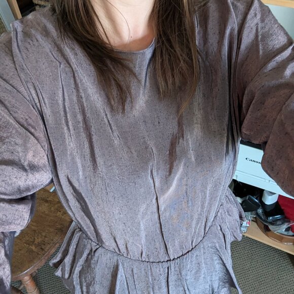 Vintage metallic-like purple mini dress with flattering hip skirt, size M - Picture 8 of 15